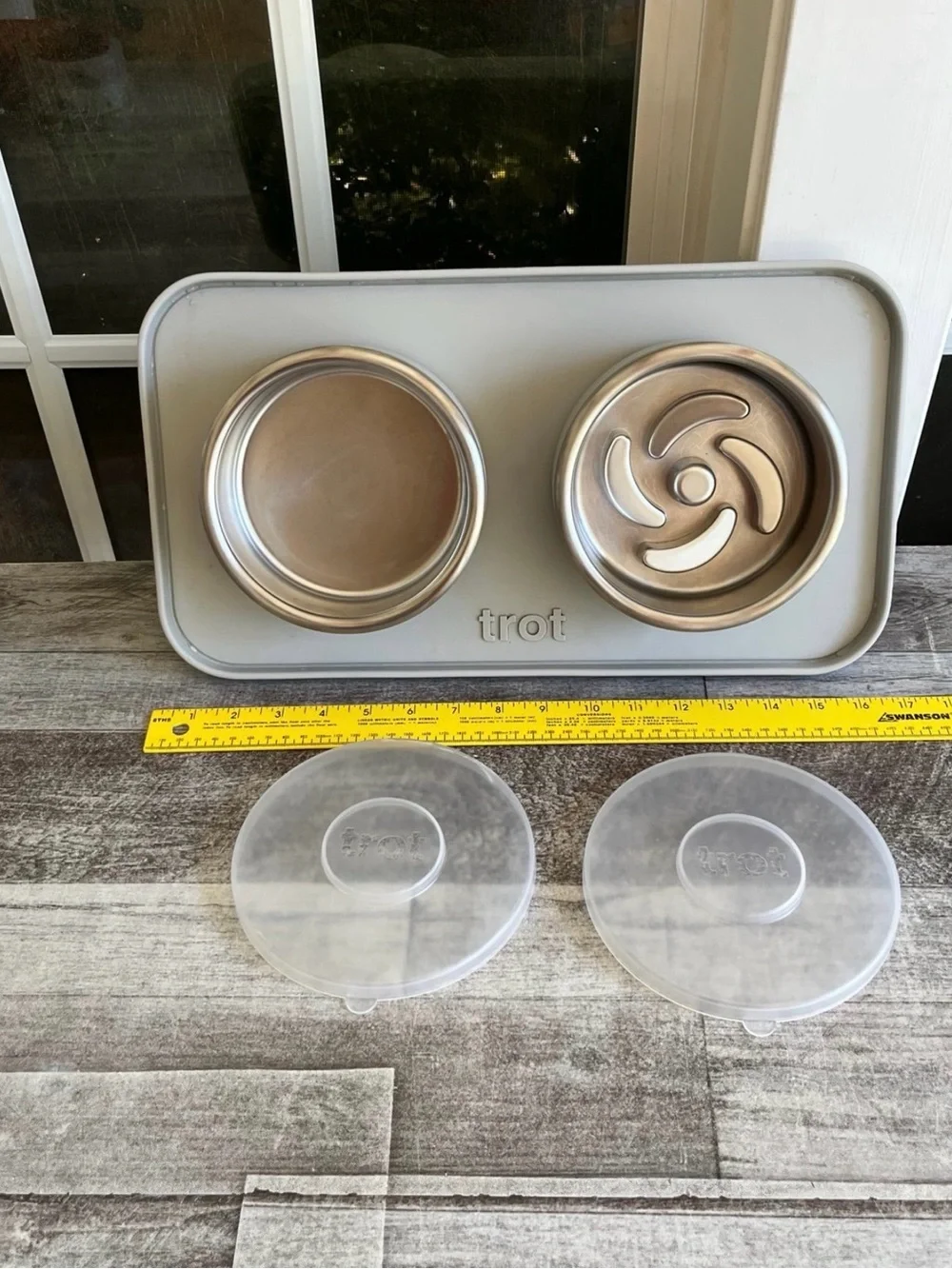 Trot Complete Bowl Set with Mat 2 Stainless Steel Bowls Gray Slow Feeder (Small)